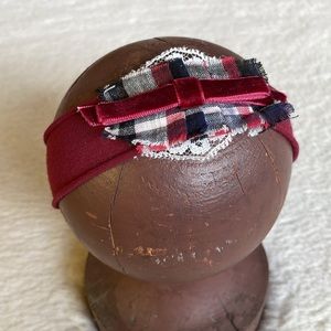 The Lovely Muse | Burgundy Plaid Lace Velvet Bow Headband | Newborn-3 Months